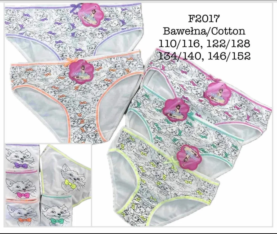Majtki dla dzieci bawełniane F2017 z kotami, rozmiary 110/116-146/152