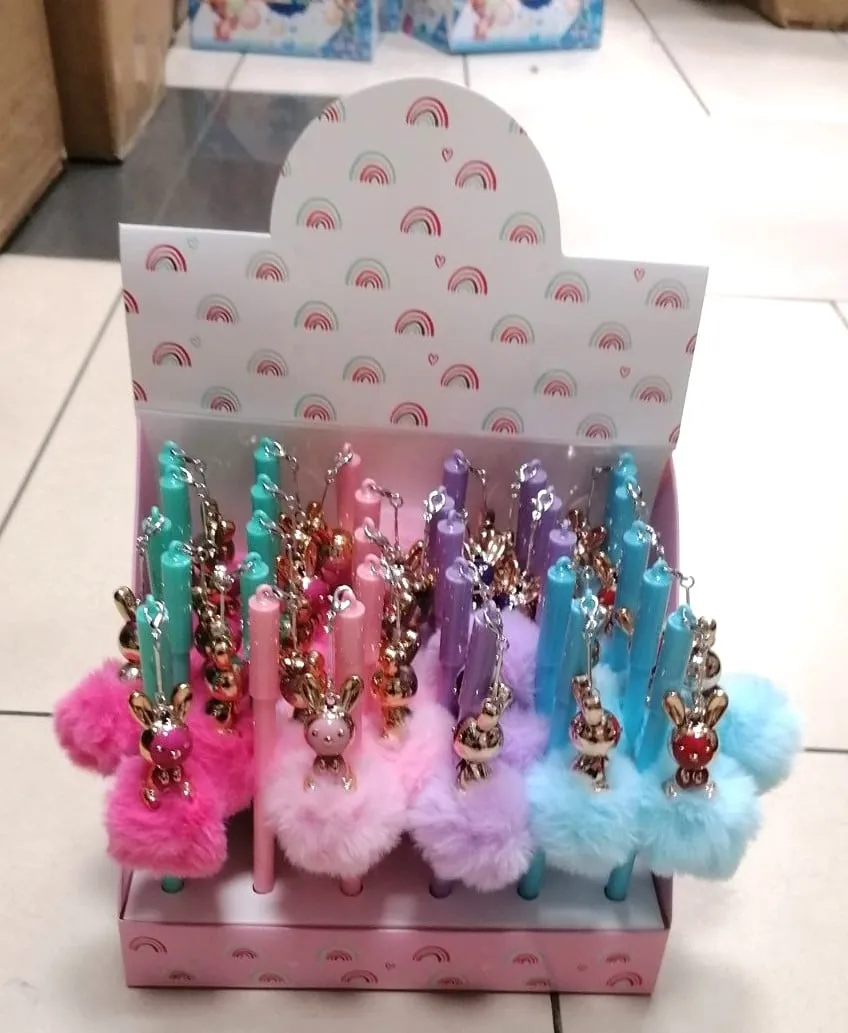 Długopis 30PCS z puszystym pomponem i zawieszką królik - mix