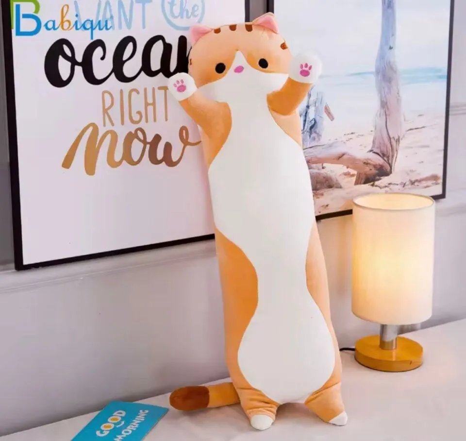 Maskotka Pluszowa Kot Długi 90cm Poduszka Pomarańczowa