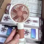 Mini wentylator ręczny USB z podstawką na telefon biało-różowy