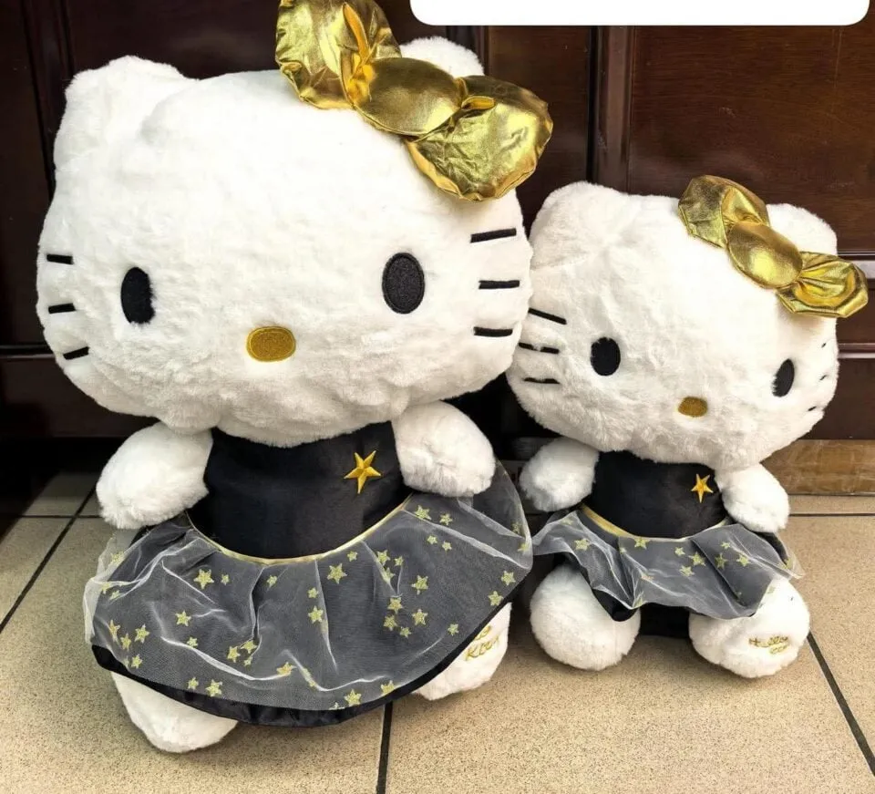 Maskotka Pluszowa Hello Kitty 50cm Złota Kokarda Czarna Sukienka