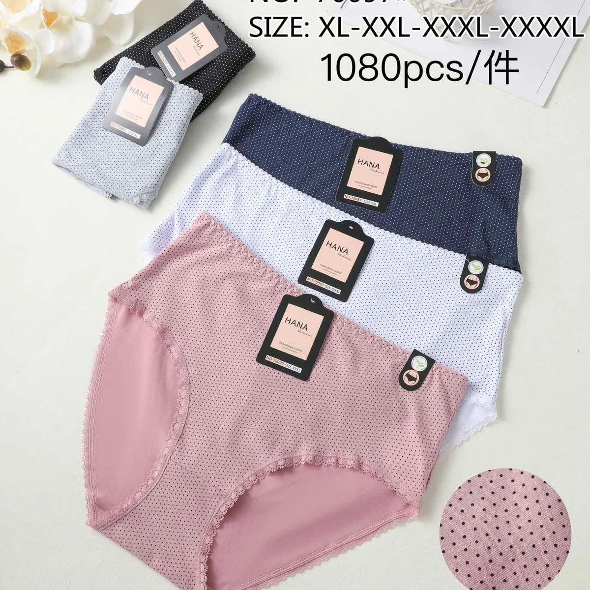 Majtki damskie HANA 70097 w kropki, rozmiary XL-XXXXXL, mix kolorów