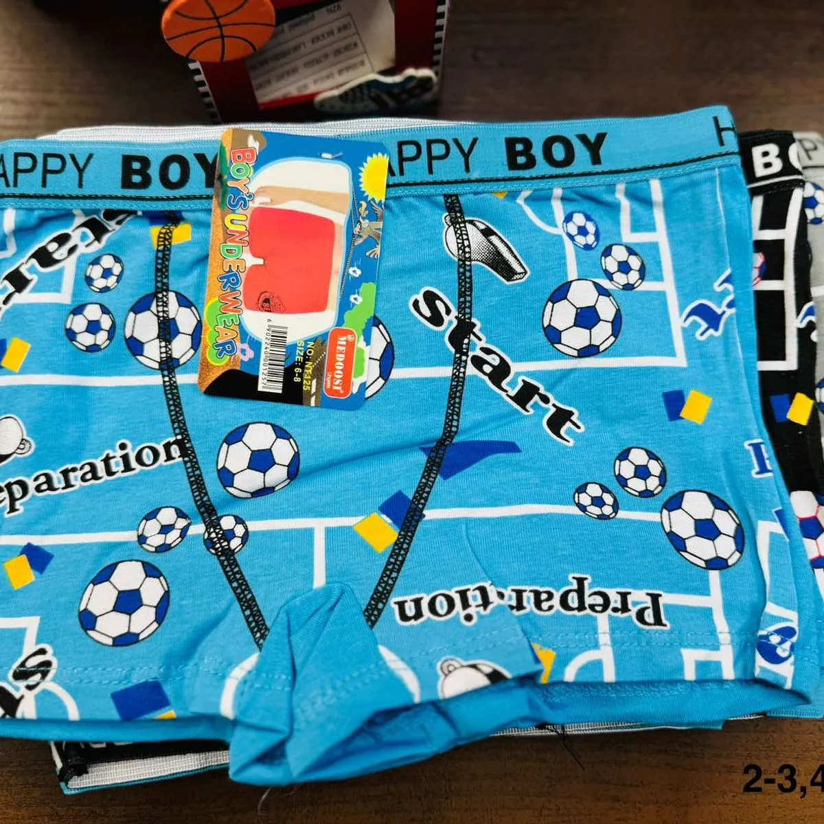 Bokserki chłopięce Happy Boy wzór piłka nożna, 2-3-4-5-6-7, 24szt