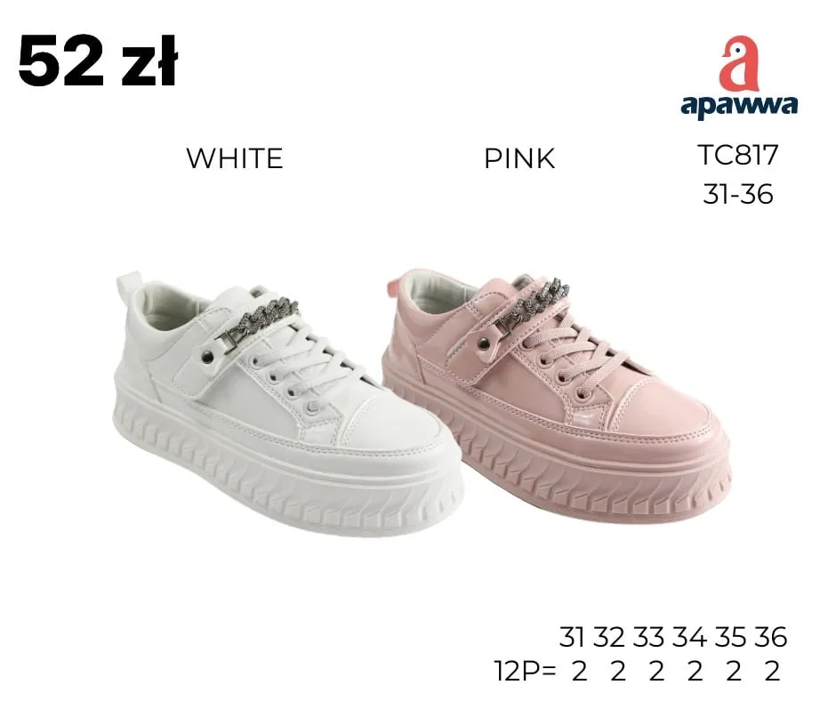 Buty Sportowe Dziecięce Apawwa TC817 Rozmiary 31-36 Biały/Różowy z Łańcuszkiem