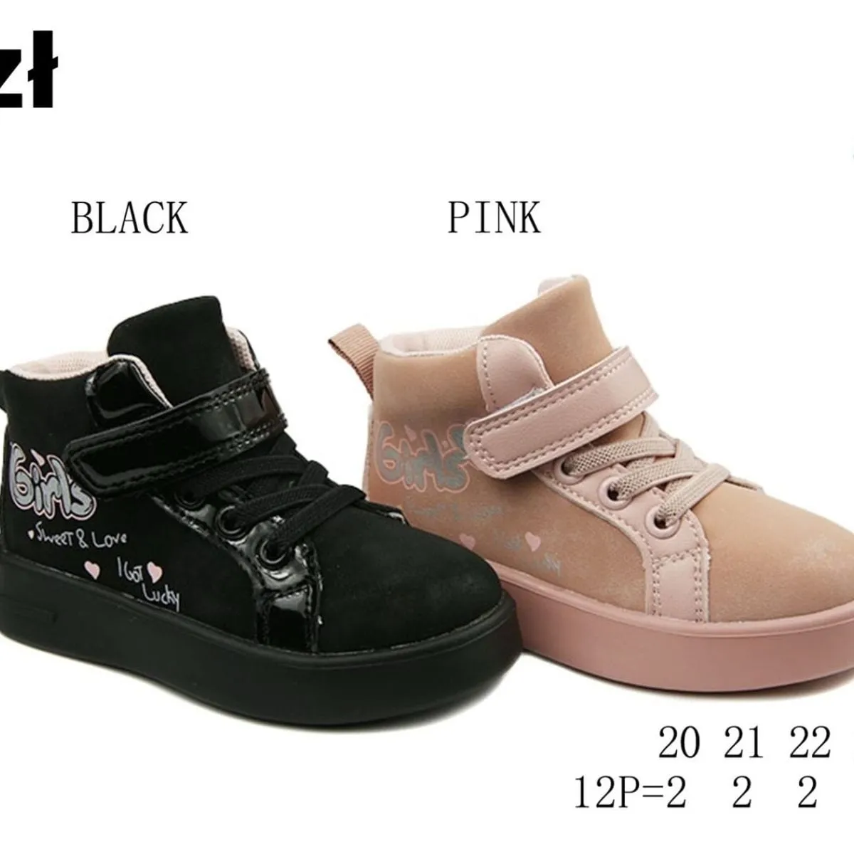 Buty sportowe dziecięce Apawwa TQ801 czarne i różowe 20-25 na rzepy