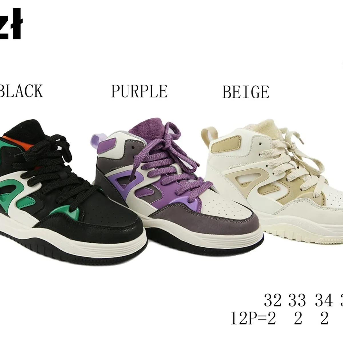 Buty sportowe dziecięce Apawwa TQ200, kolory Black/Purple/Beige,