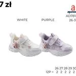 Buty sportowe dziecięce Apawwa AD781P-1, WHITE/PURPLE, 26-31, na rzepy