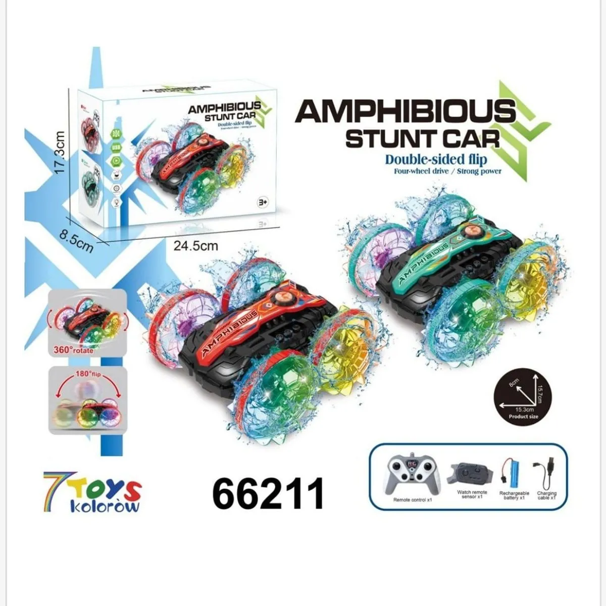 Sterowany Samochód Stunt Car Amfibia 4WD 360° Mix 15cm