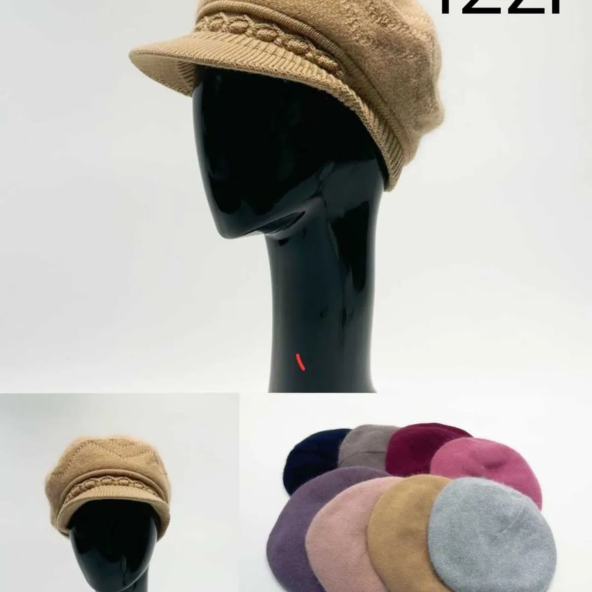 Czapki zimowe damskie z daszkiem, ozdobny splot, mix kolorów