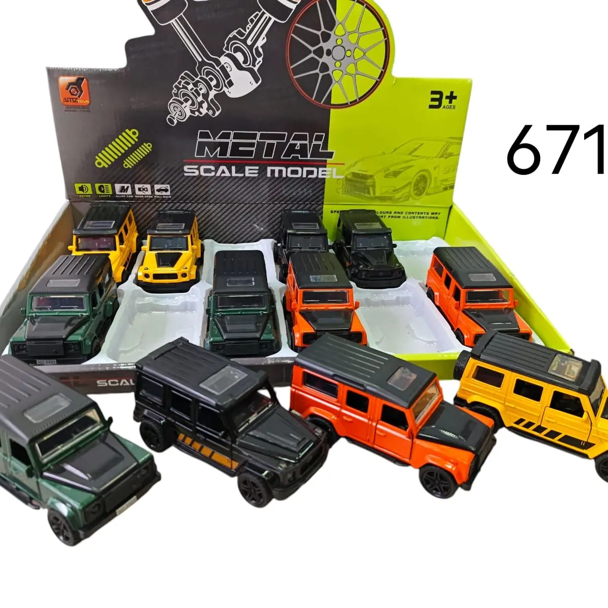 Metalowe modele samochodów terenowych 1:64, 12 szt