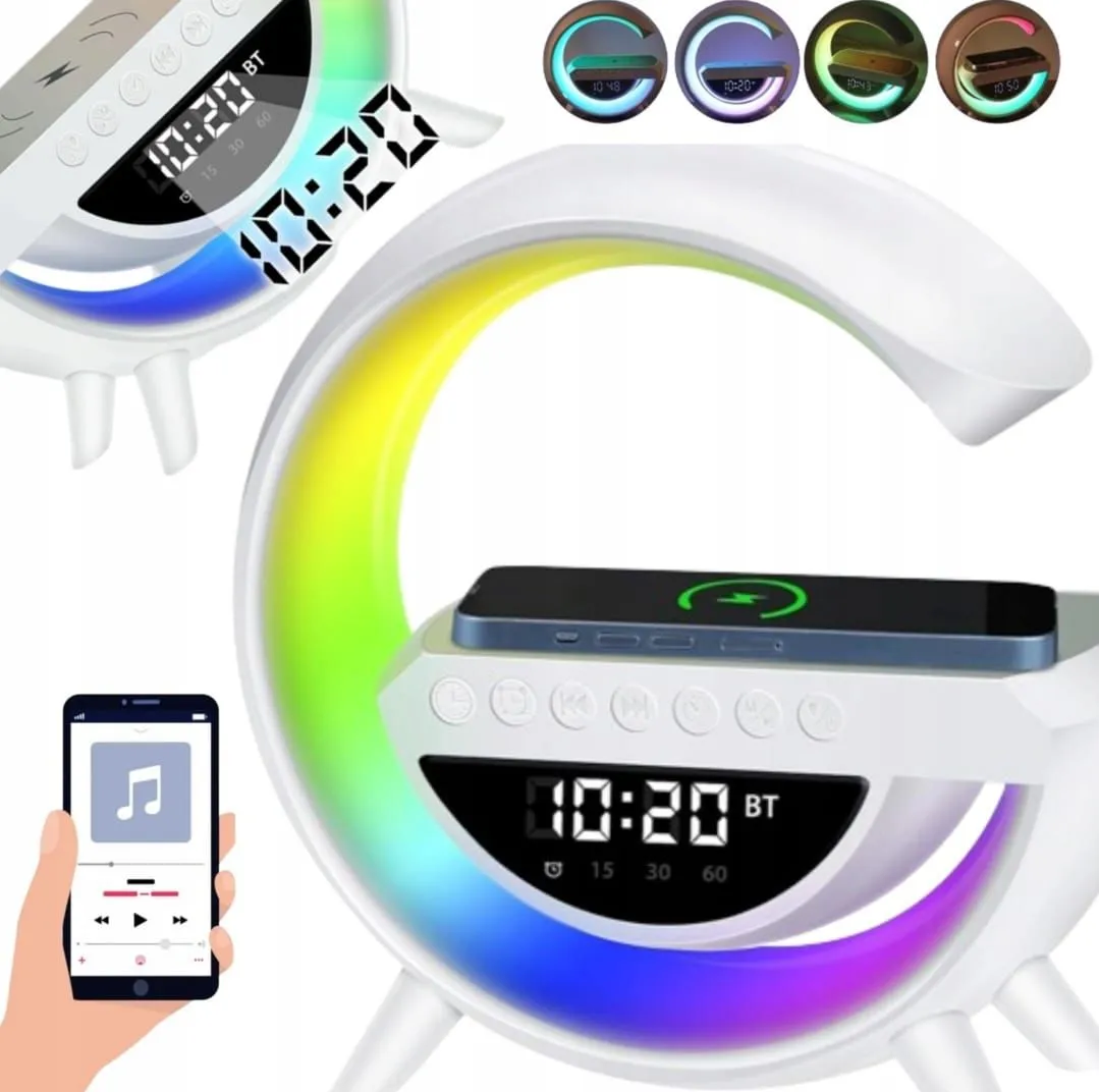 Lampa nocna LED Bluetooth z zegarem i ładowarką