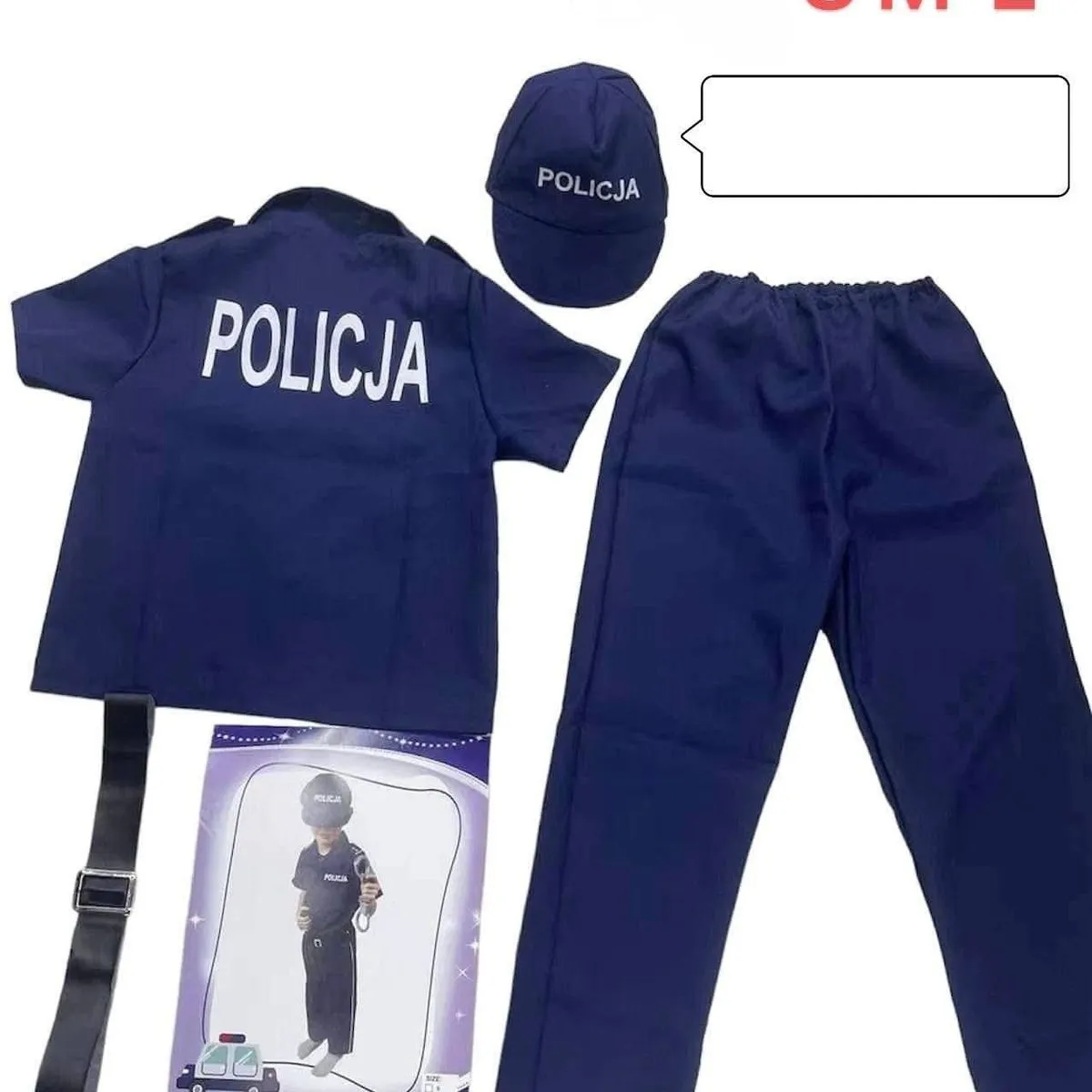 Strój Policja S M L z czapką i paskiem