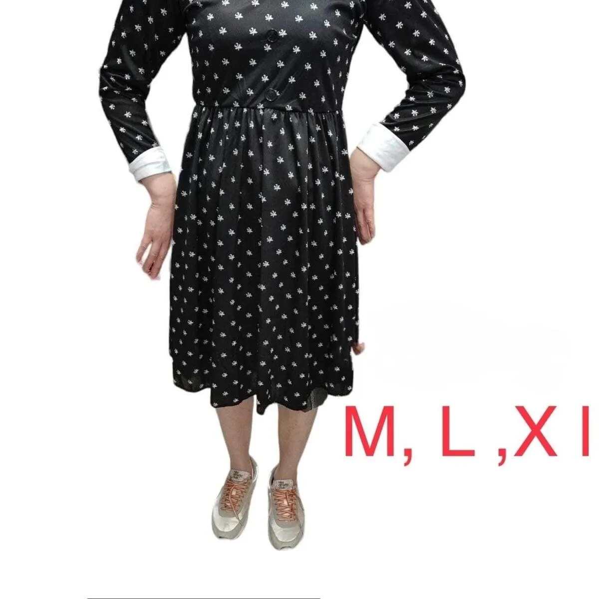 Strój Wednesday ML XL czarna sukienka z kołnierzykiem