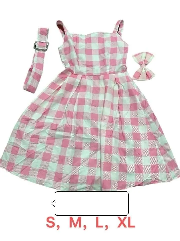 Strój Princess SML XL różowo-biały w kratę