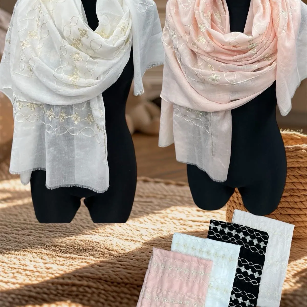 Szaliki damskie viscose cotton haftowane