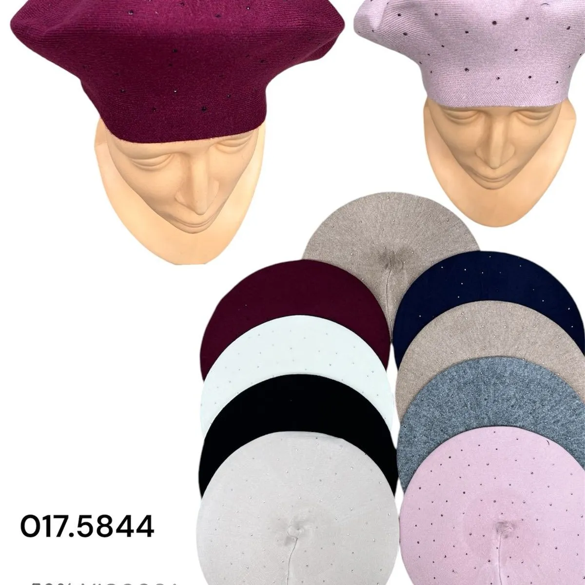 Czapki damskie berety 50% wiskoza 30% poliester 20% spandex