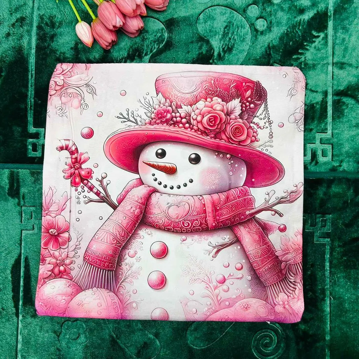 Poszewka Świąteczny Bałwan Różowy 40x40 cm