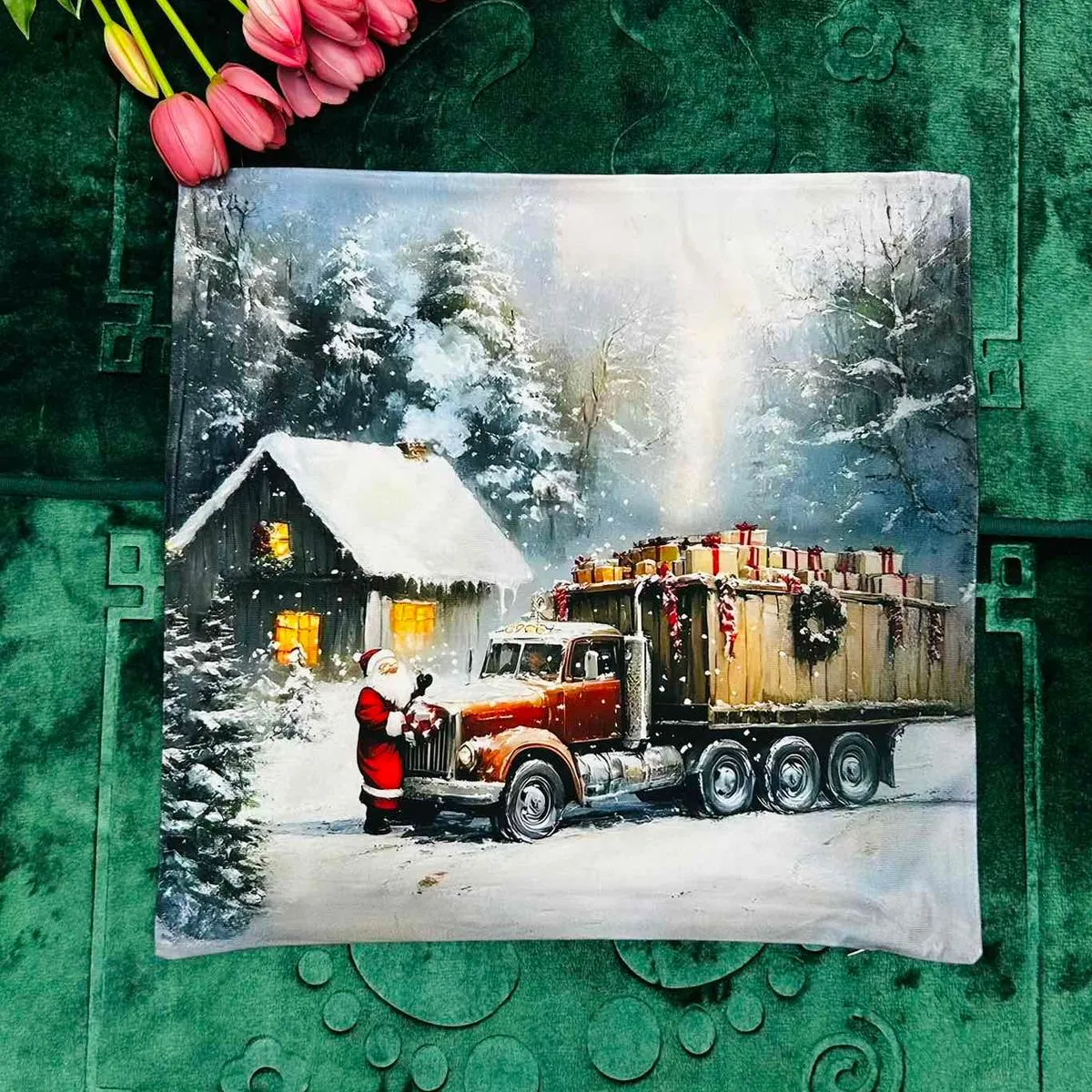 Poszewka Świąteczny motyw Santa truck 40x40 cm