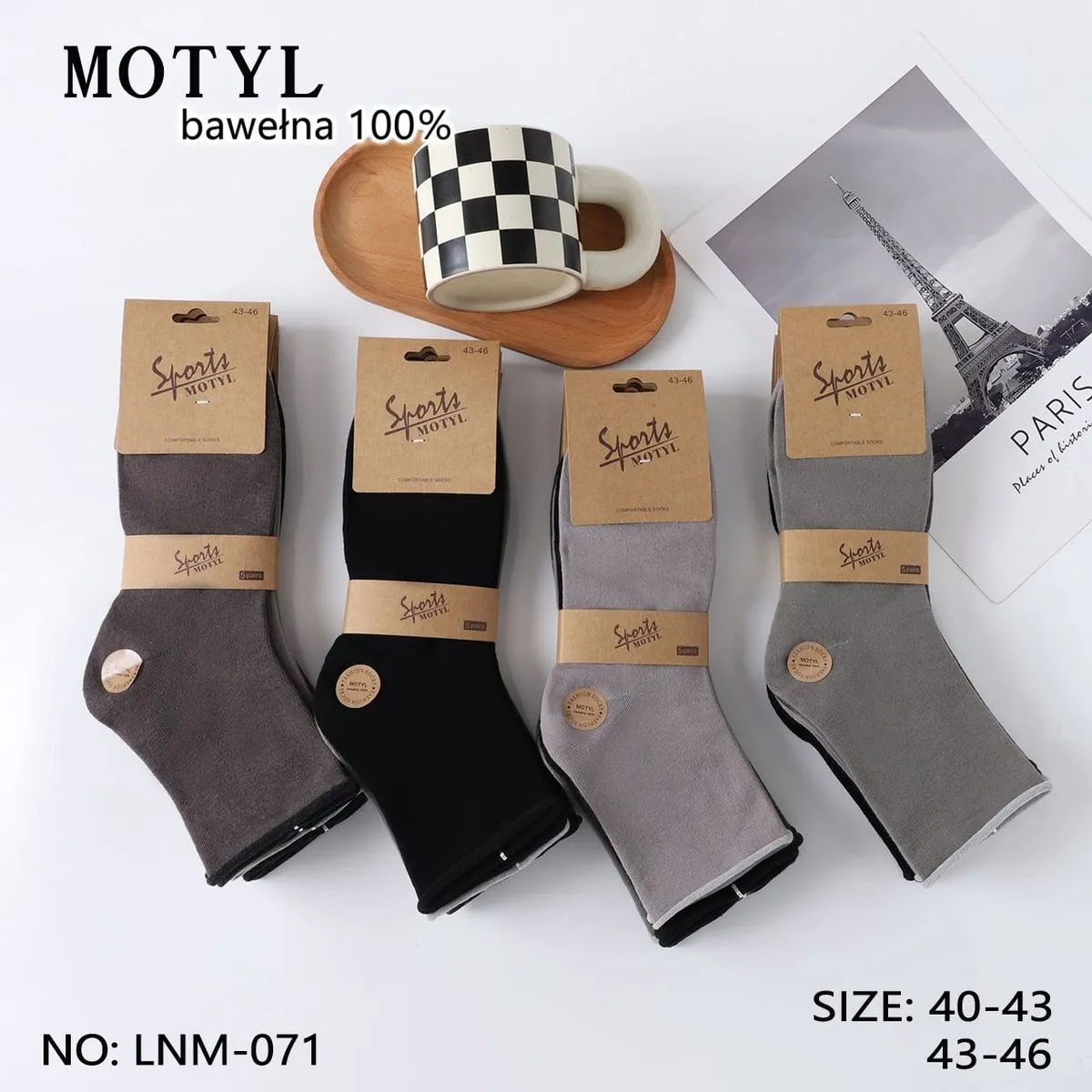 Skarpetki męskie Sport 100% bawełna szary/czarny 40-43/43-46
