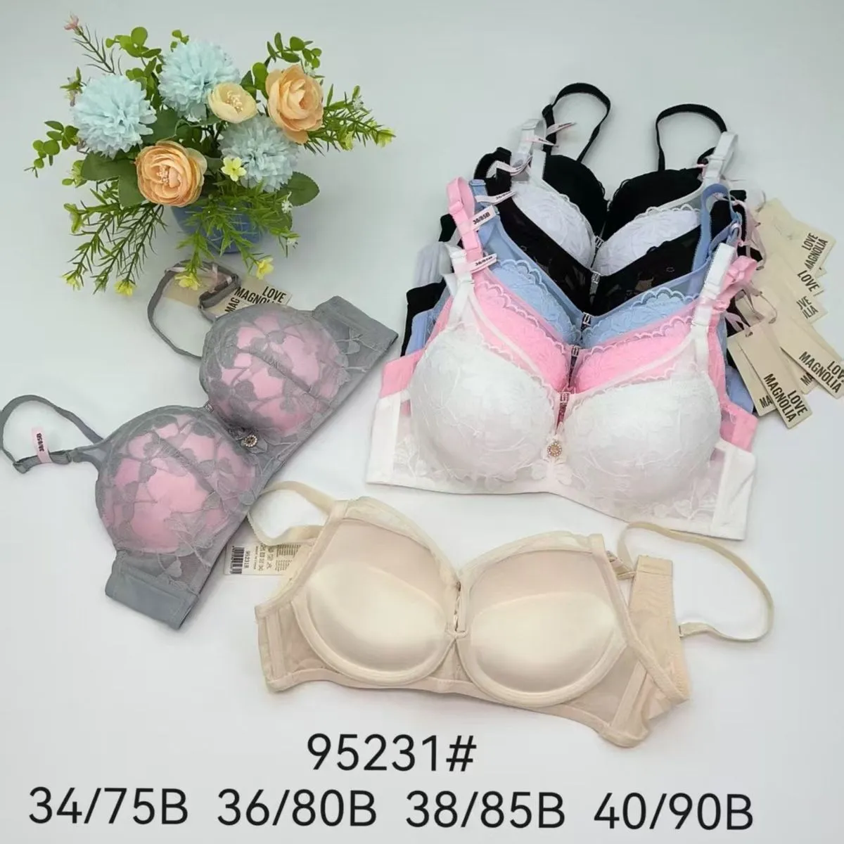 Biustonosz Damski Push-up Koronkowy Różne Kolory Rozm. 34/75B-40/90B