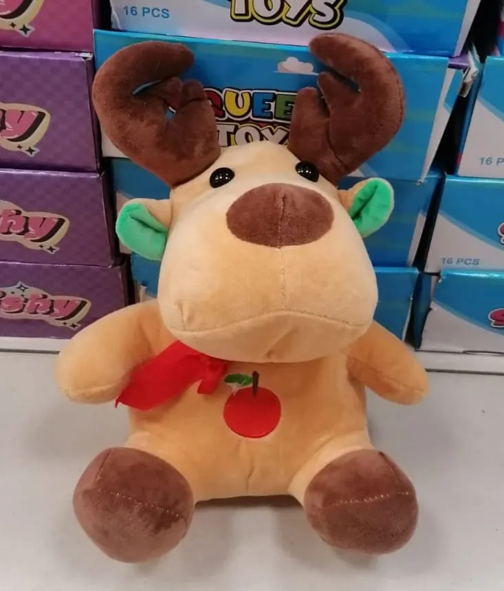 Maskotka Rudolf 26cm z muzyką beżowa z rogami