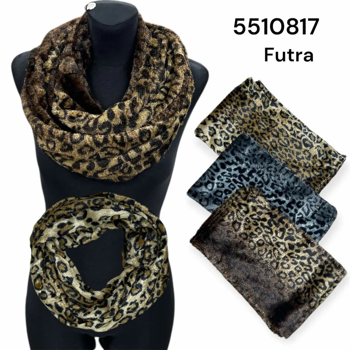 Komin Damski Futrzany Leopard Print