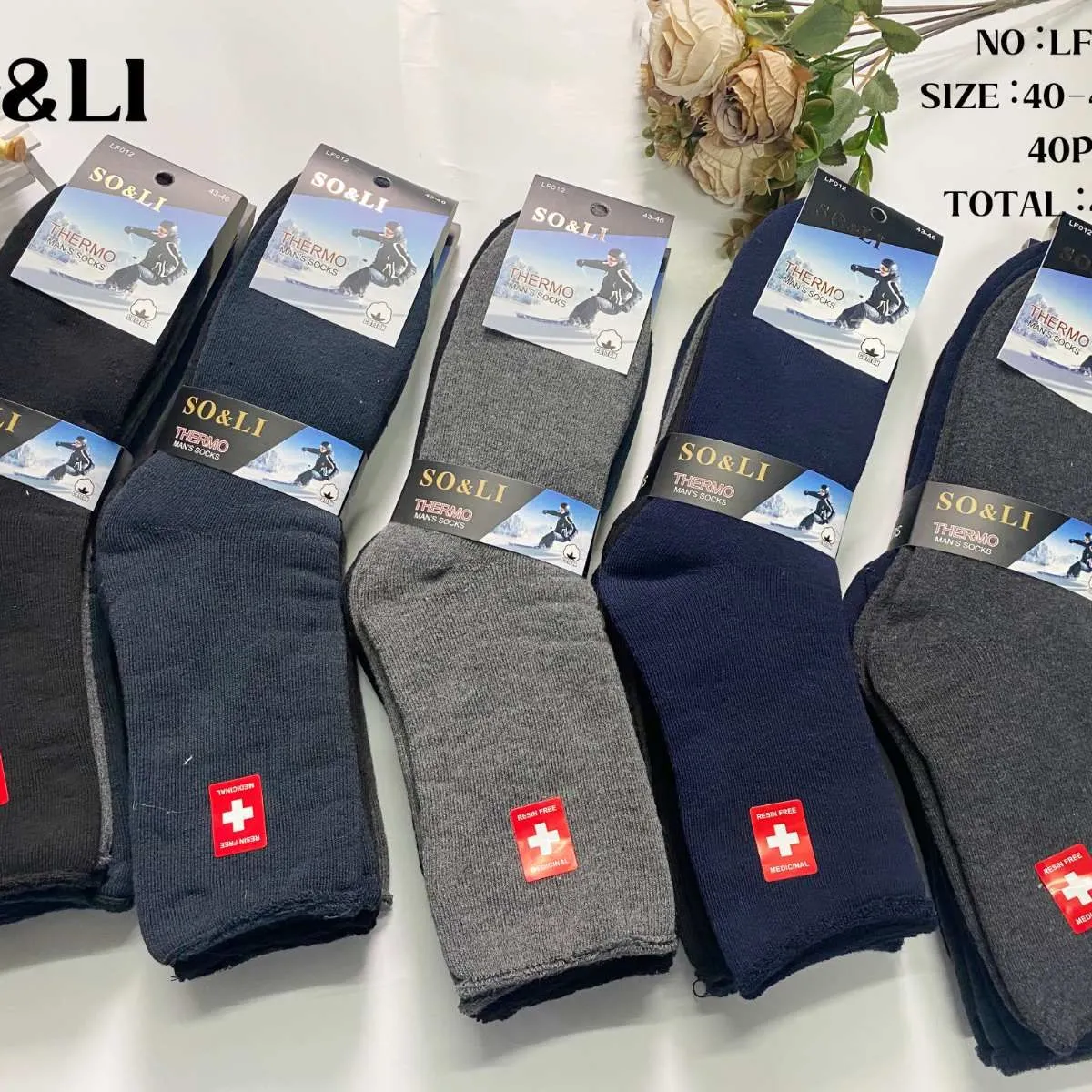 Skarpetki męskie SOLI rozmiar 40-43, 40 szt/opak.