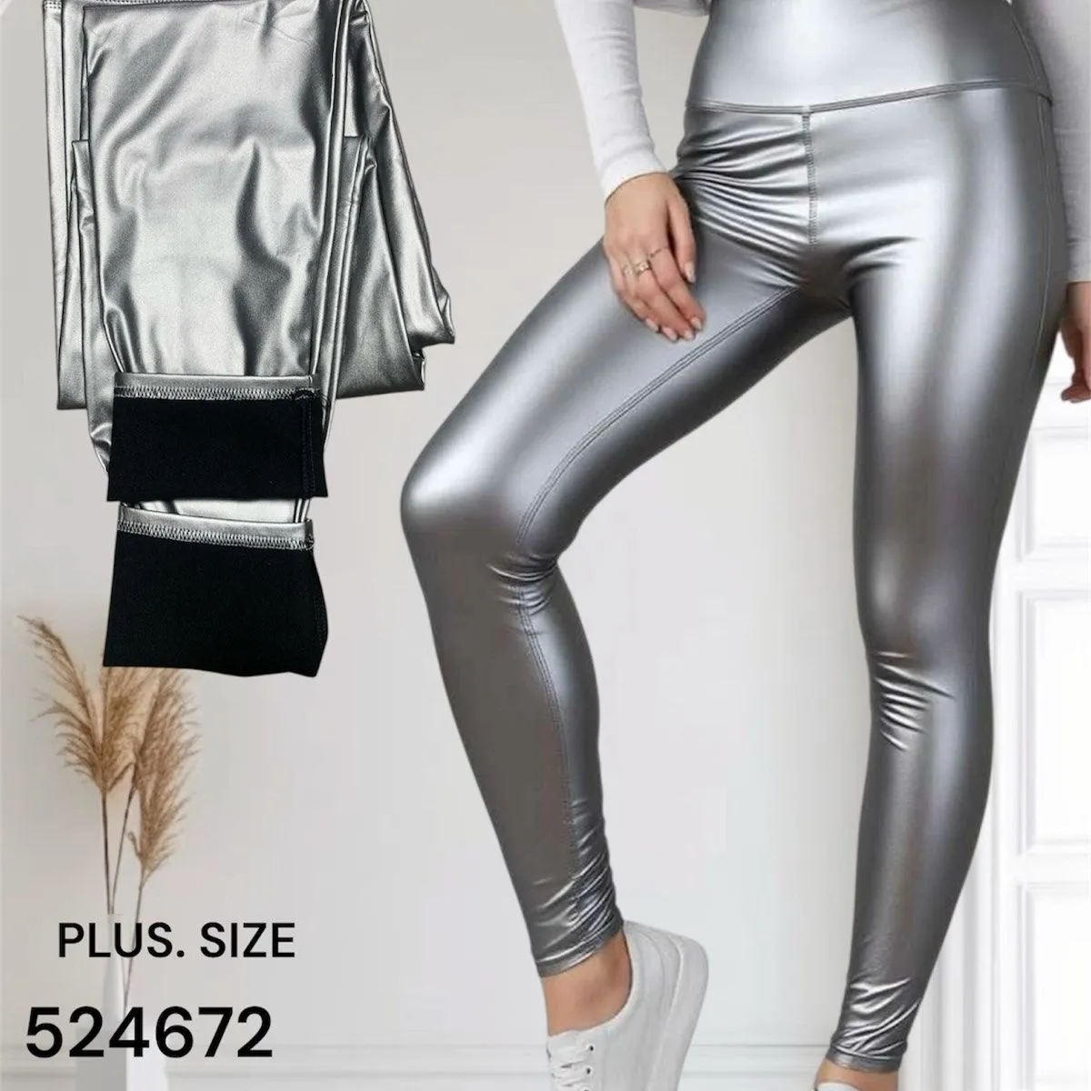 Leggingsy damskie metaliczne szare plus size 2XL-4XL