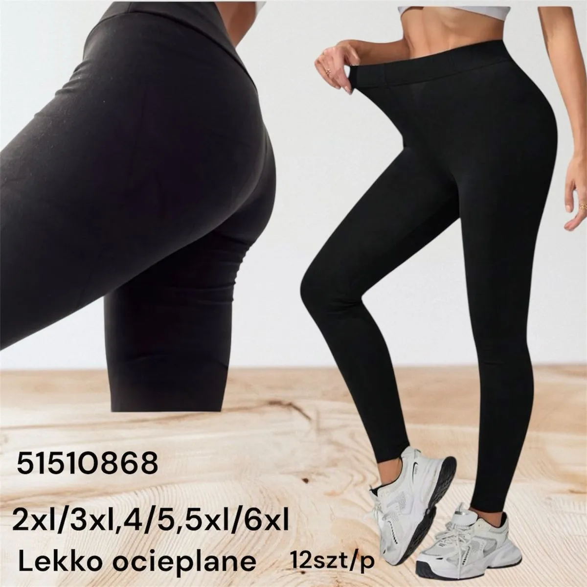 Leggingsy damskie czarne lekko ocieplane 2XL-6XL
