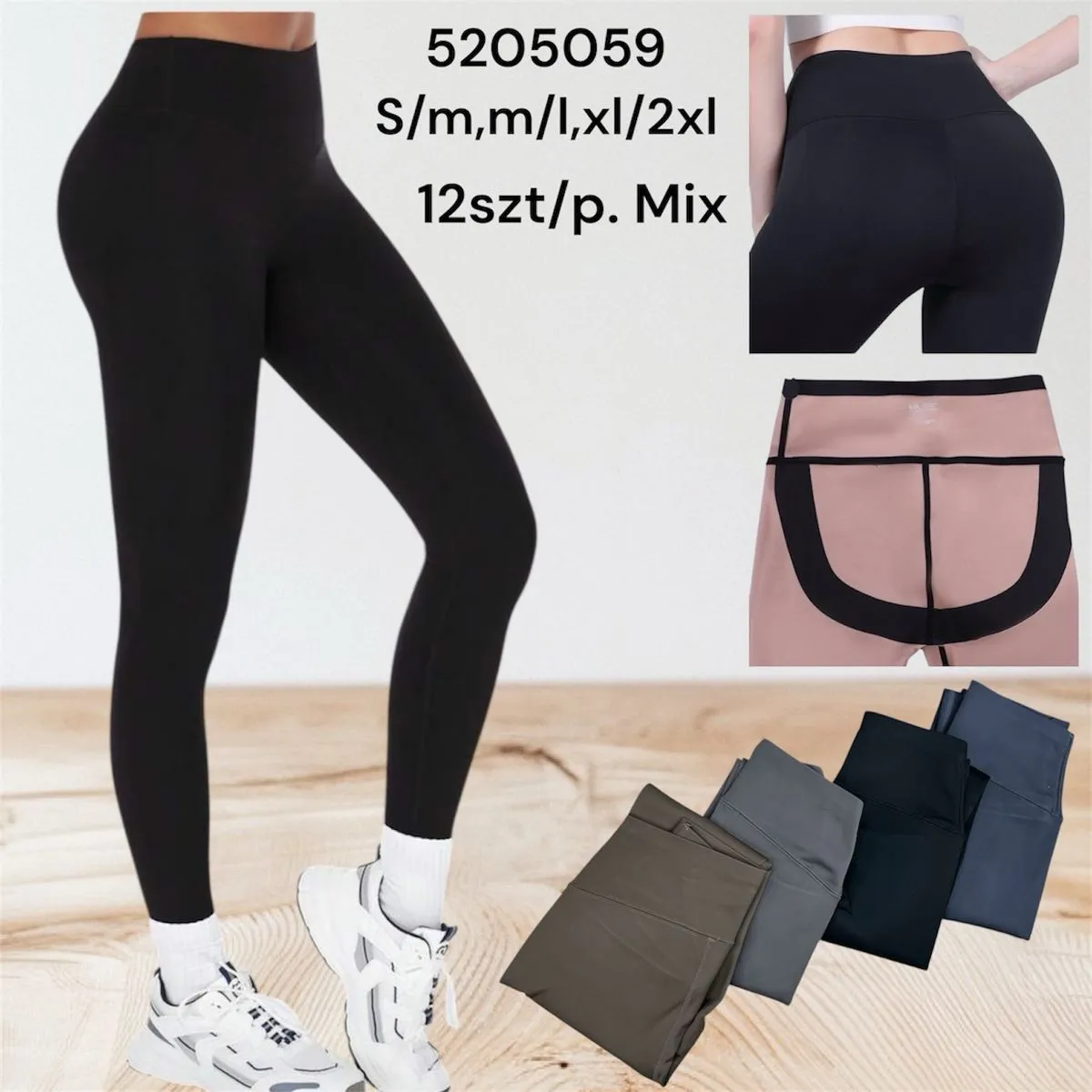 Legginsy damskie S/M, M/L, XL/2XL, mix kolorów, 12 szt