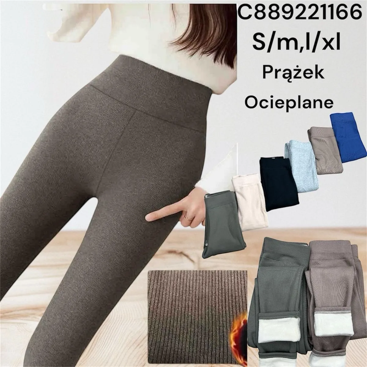 Legginsy damskie prążkowane ocieplane S/M L/XL