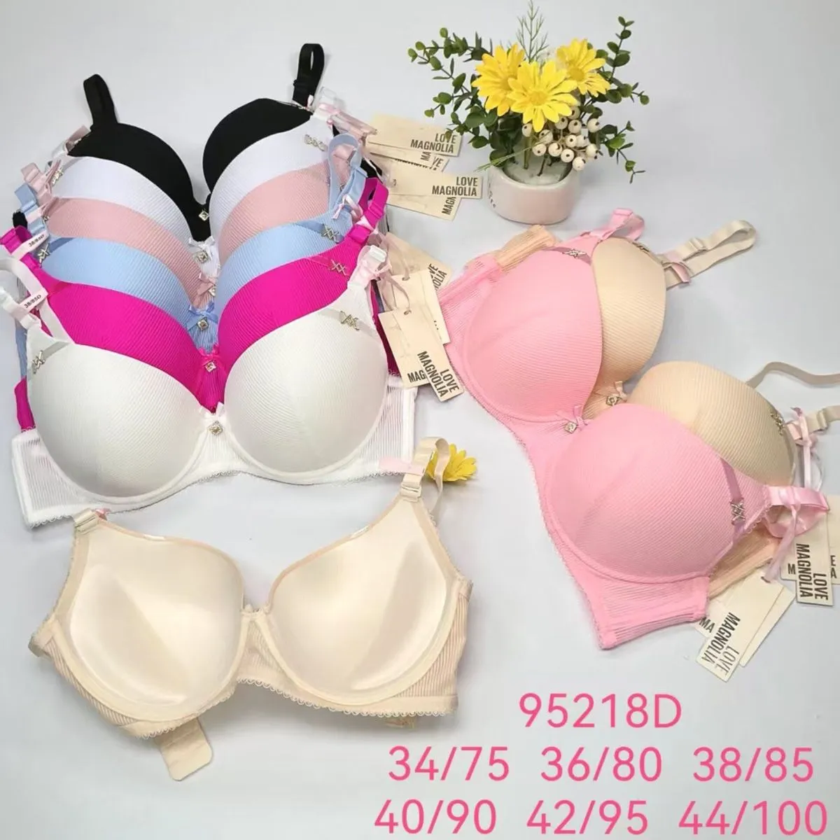 Biustonosz damski push-up, rozmiary 34/75-44/100, wielokolorowy