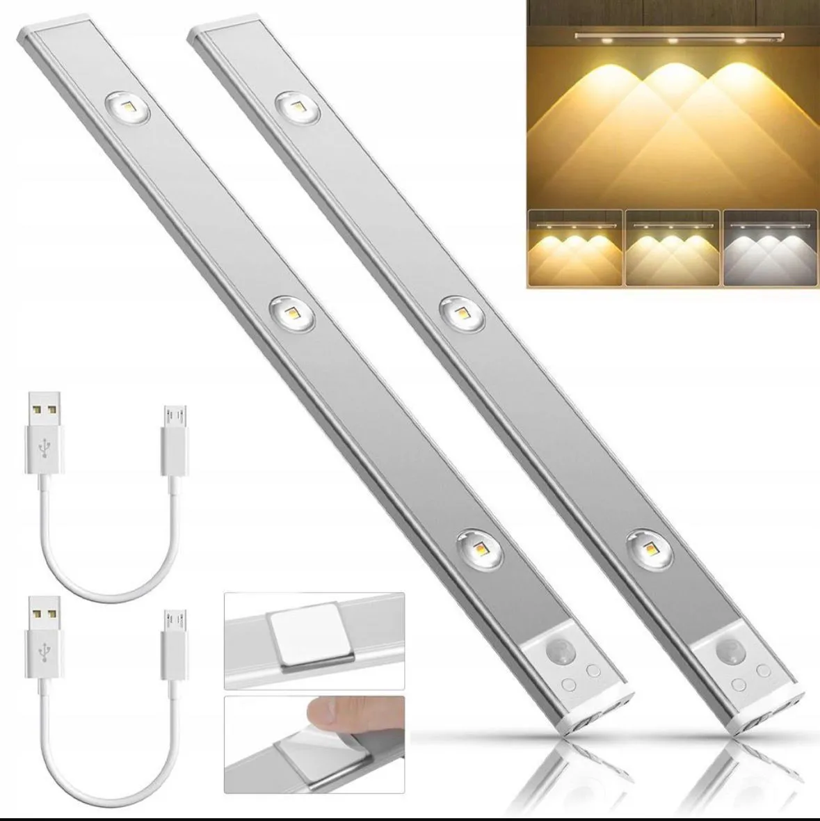 Lampa LED pod szafkę 80cm USB 2szt
