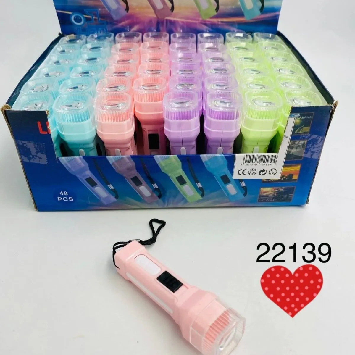 Mini Latarka LED brelok różowa i wielokolorowe 48 szt