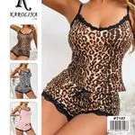 Pajac damski Karolina wzór leopard + róż + czerń