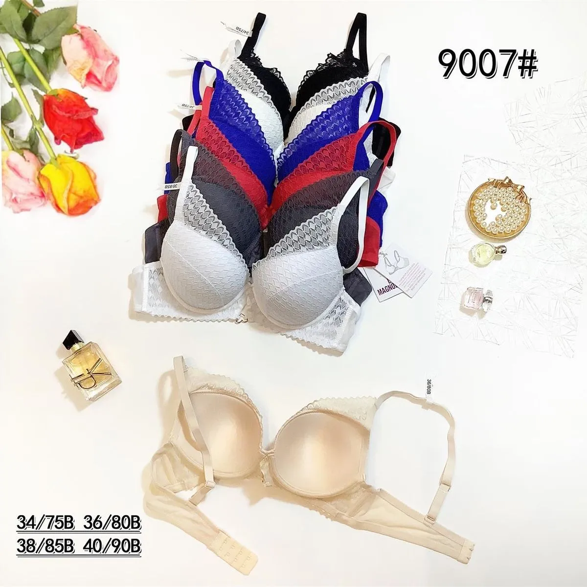 Biustonosz damski push-up koronka 34B-40B 9007#