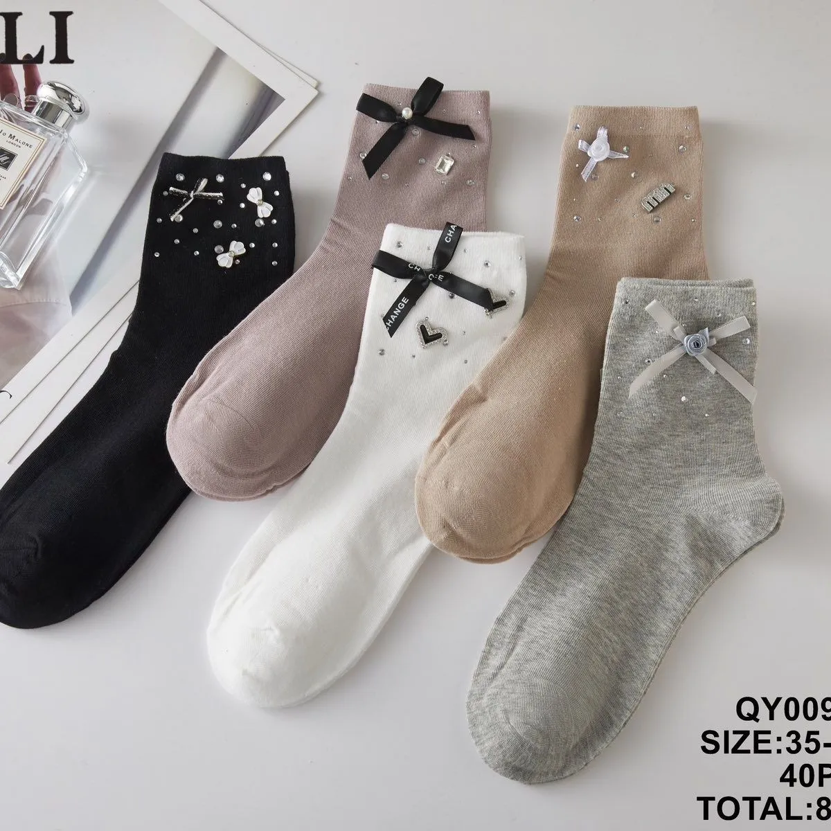 Skarpetki damskie SO&LLI ozdobne QY009-12 roz. 35-38/38-41
