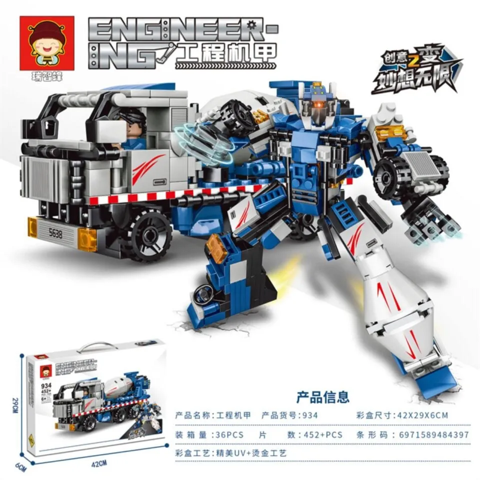 Klocki Engineering 2in1 452+PCS Robot Betoniarka 42x29x6cm