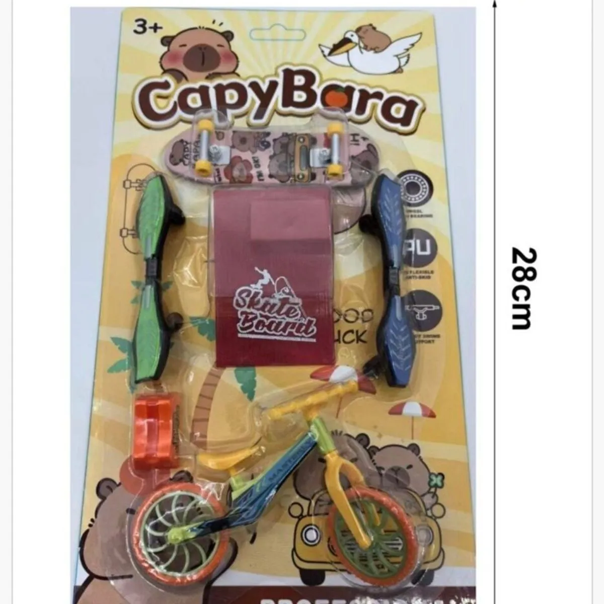 Mini Deskorolka na Palce Zestaw CapyBara z Rowerem i Rampą 28cm