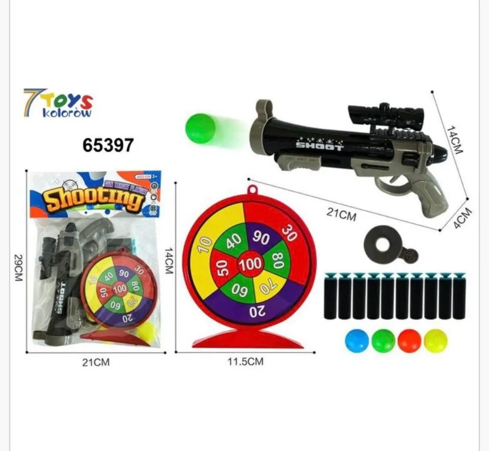 Zestaw Zabawkowy Pistolety z Tarczą i Piłeczkami 21cm 12szt