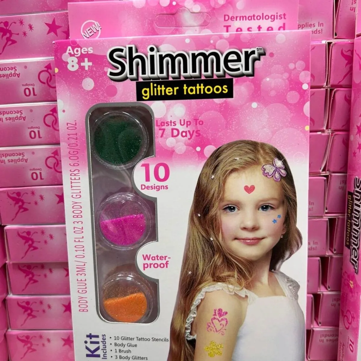 Zestaw Glitter Tattoo Shimmer - Brokatowe Tatuaże 10 Wzorów 3 Kolory