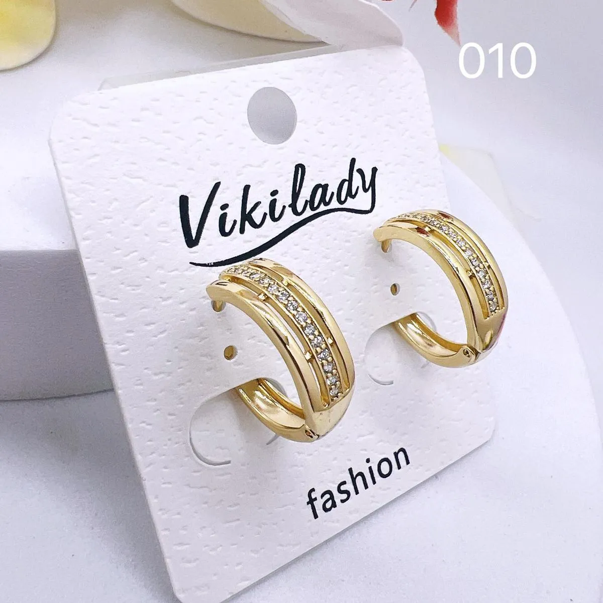 Kolczyki damskie hoop złote z cyrkoniami Viki Lady 010