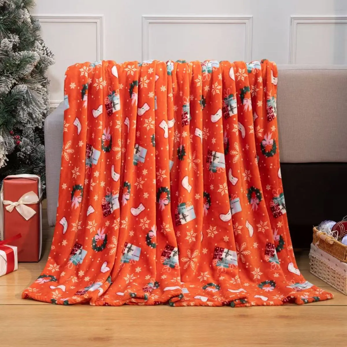 Koce świąteczne 200x220cm pomarańczowe