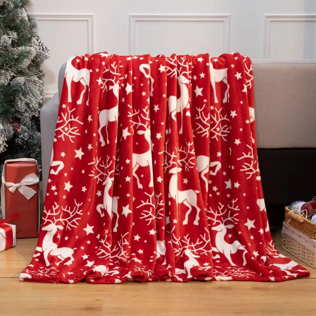 Koce świąteczne z reniferami 160x210cm