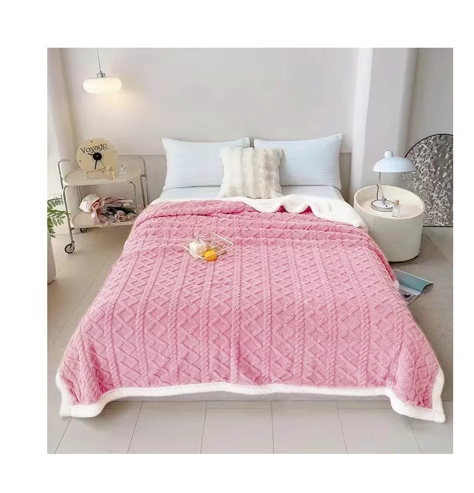 POŚCIEL 200*220cm Różowa Waffle z Futrem