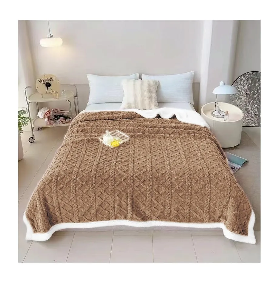 Pościel 160x200cm brązowa warkoczowa z białą lamówką