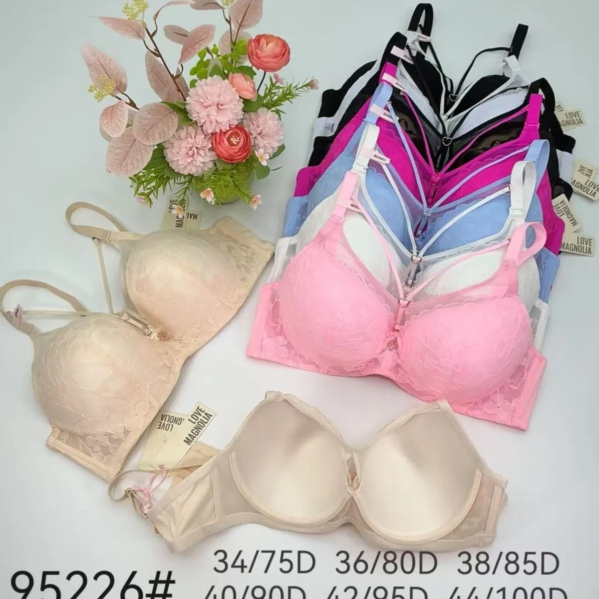 Biustonosze damskie push-up koronkowe wielokolorowe 34/75D-44/100D