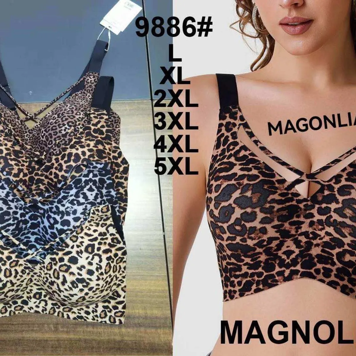 Biustonosze damskie Magnolilia wzór leopard L-5XL