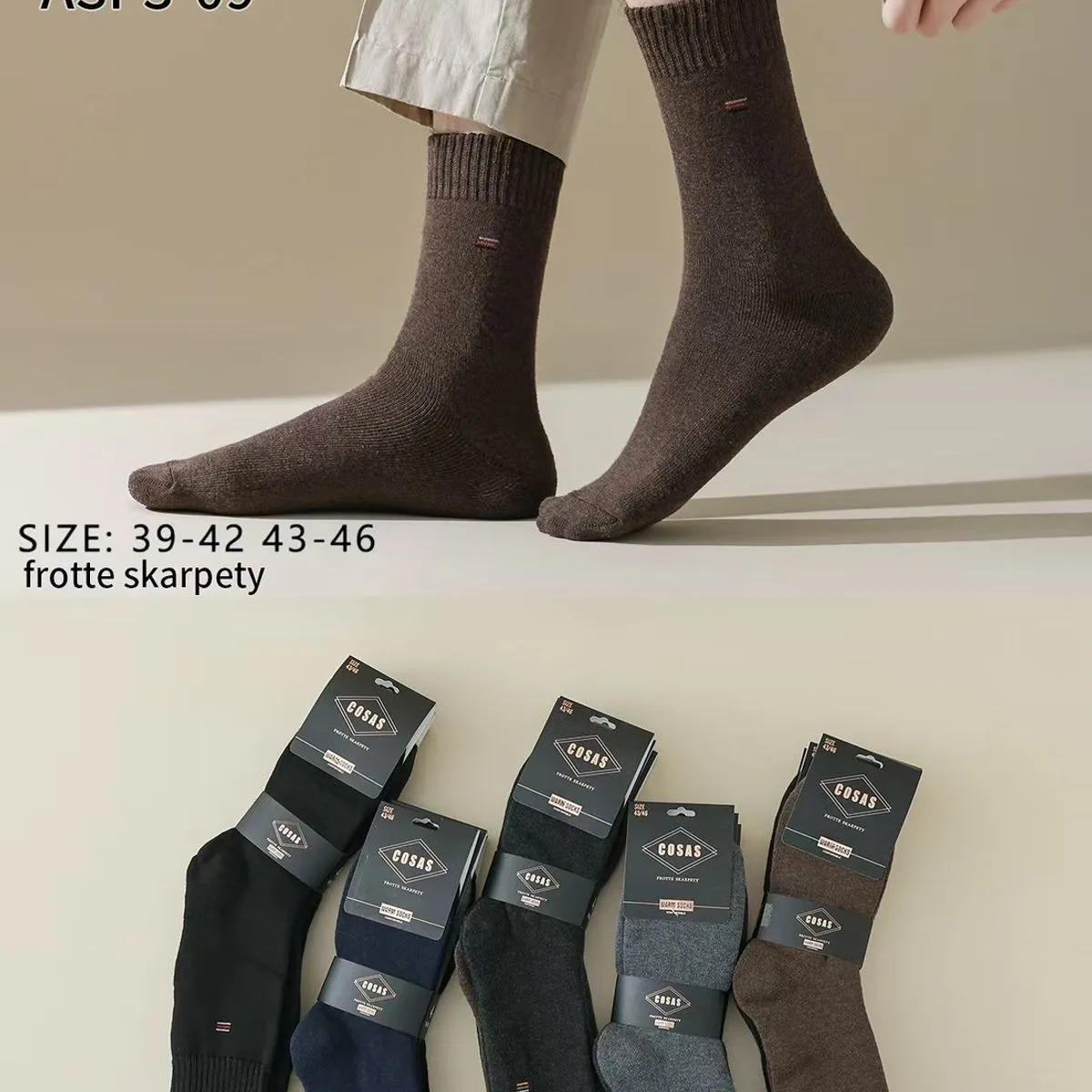 Skarpetki męskie frotte brązowe/granatowe/czarne roz. 39-46 ASP-09