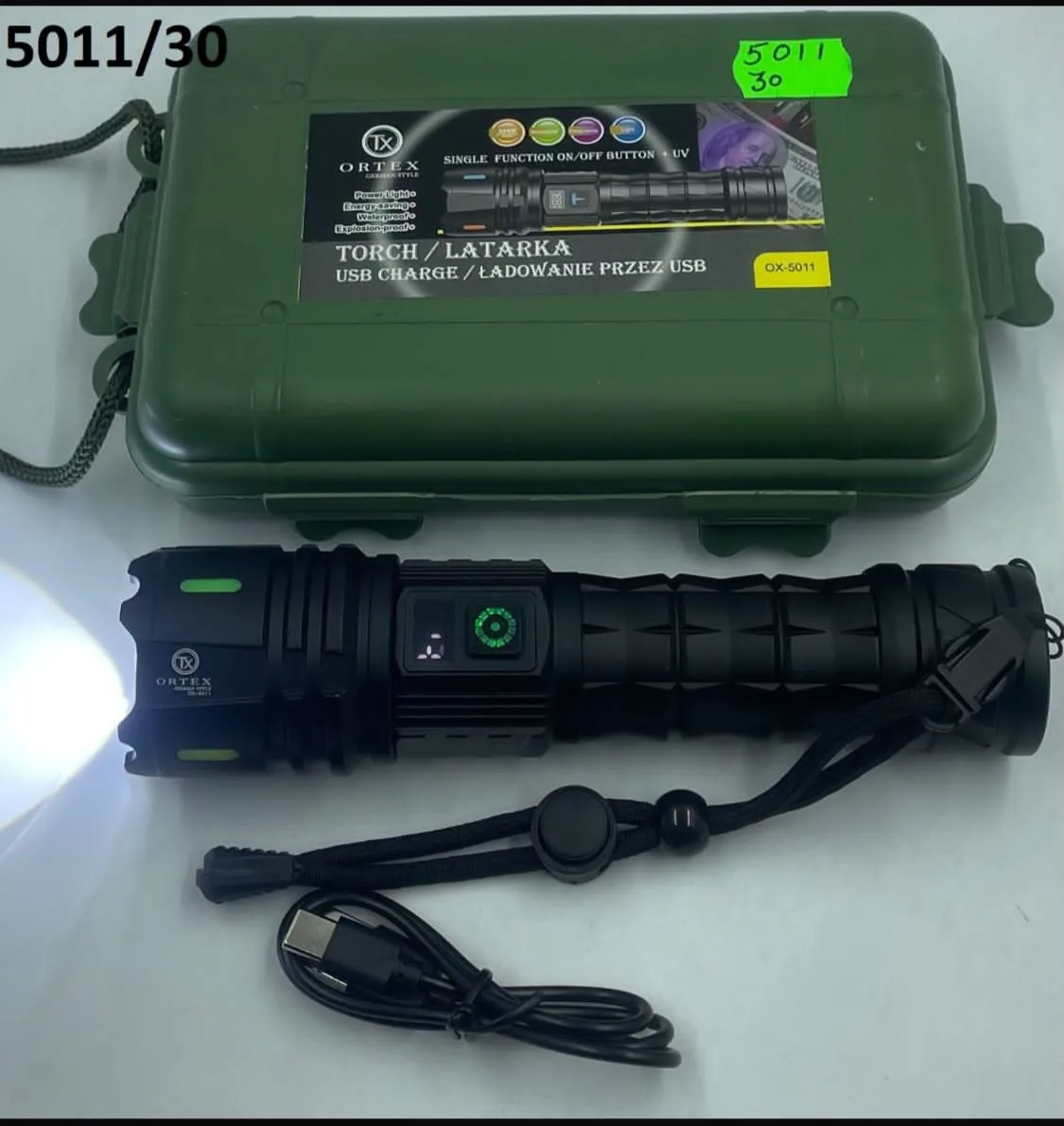 Latarka LED ładowana USB Optex z funkcją stroboskopową